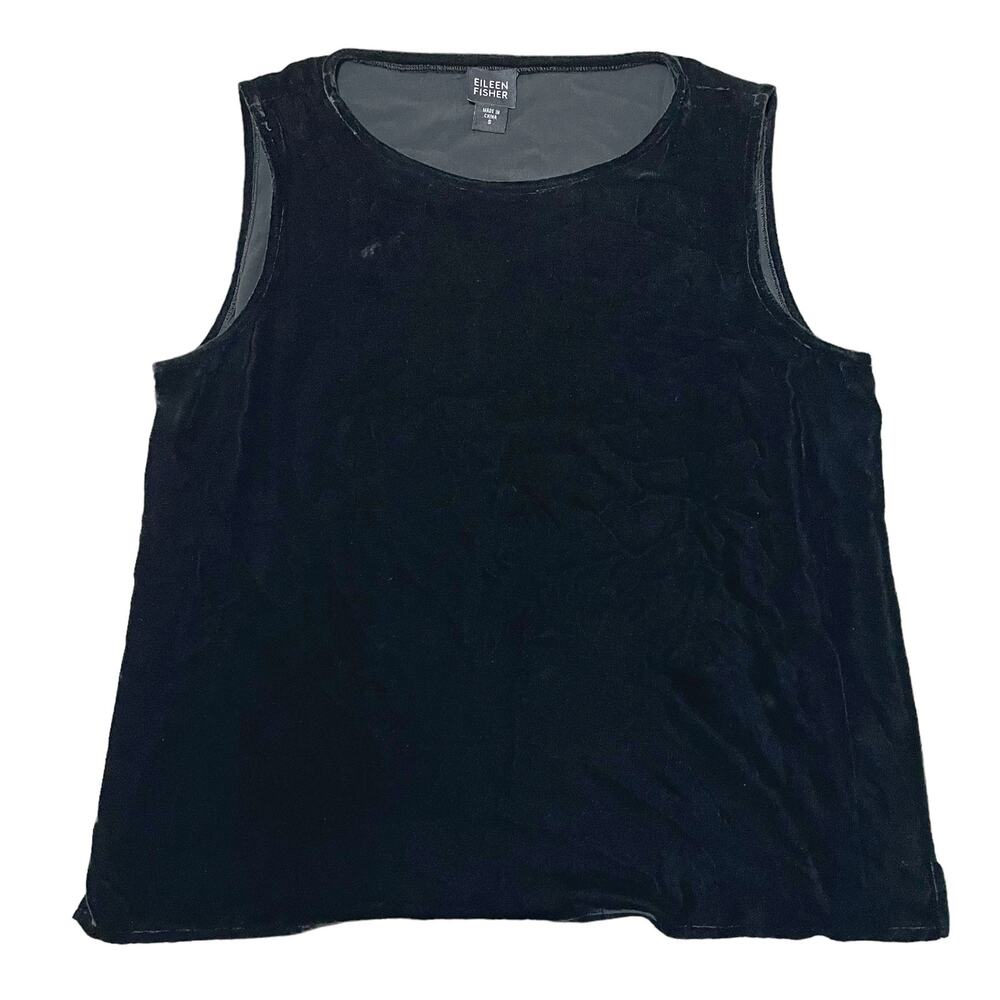 Eileen Fisher Velvet Tank Top Sleeveless Blouse Silk Blend Black Small